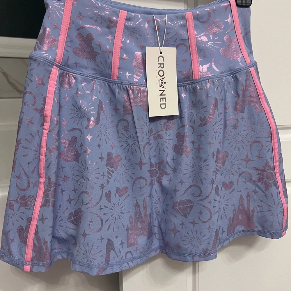 Crowned Athletics Periwinkle and Pink Magical Castle Patterned Skirt XS - Picture 1 of 5